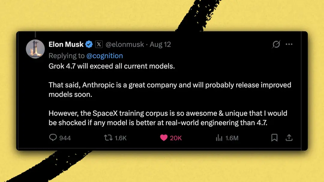 Grok 4.7 did not live up to Elon’s hype. (Screenshot courtesy of Tyler Nishida.)