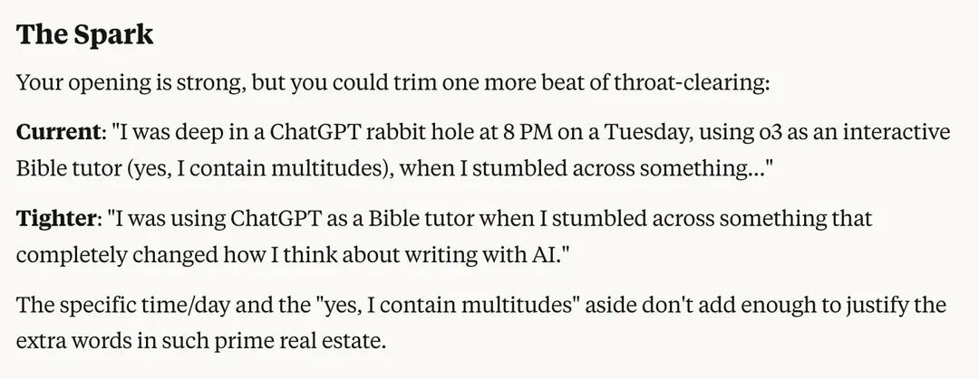 My AI Every editor wanted me to remove "deep in a rabbit hole," "8 p.m. on a Tuesday," and "yes, I multitudes" from the equation. In this instance, I met it in the middle. Source: Claude 4 Opus/the author.