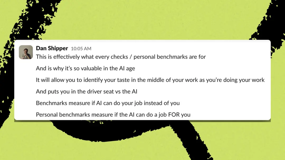 Personal benchmarks measure how good AI is at your specific job. (Screenshot courtesy of Laura Entis.)