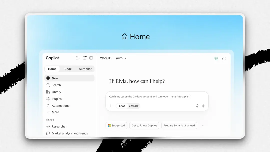 What the new Copilot app’s Home tab looks like. (Screenshots courtesy of Microsoft.)