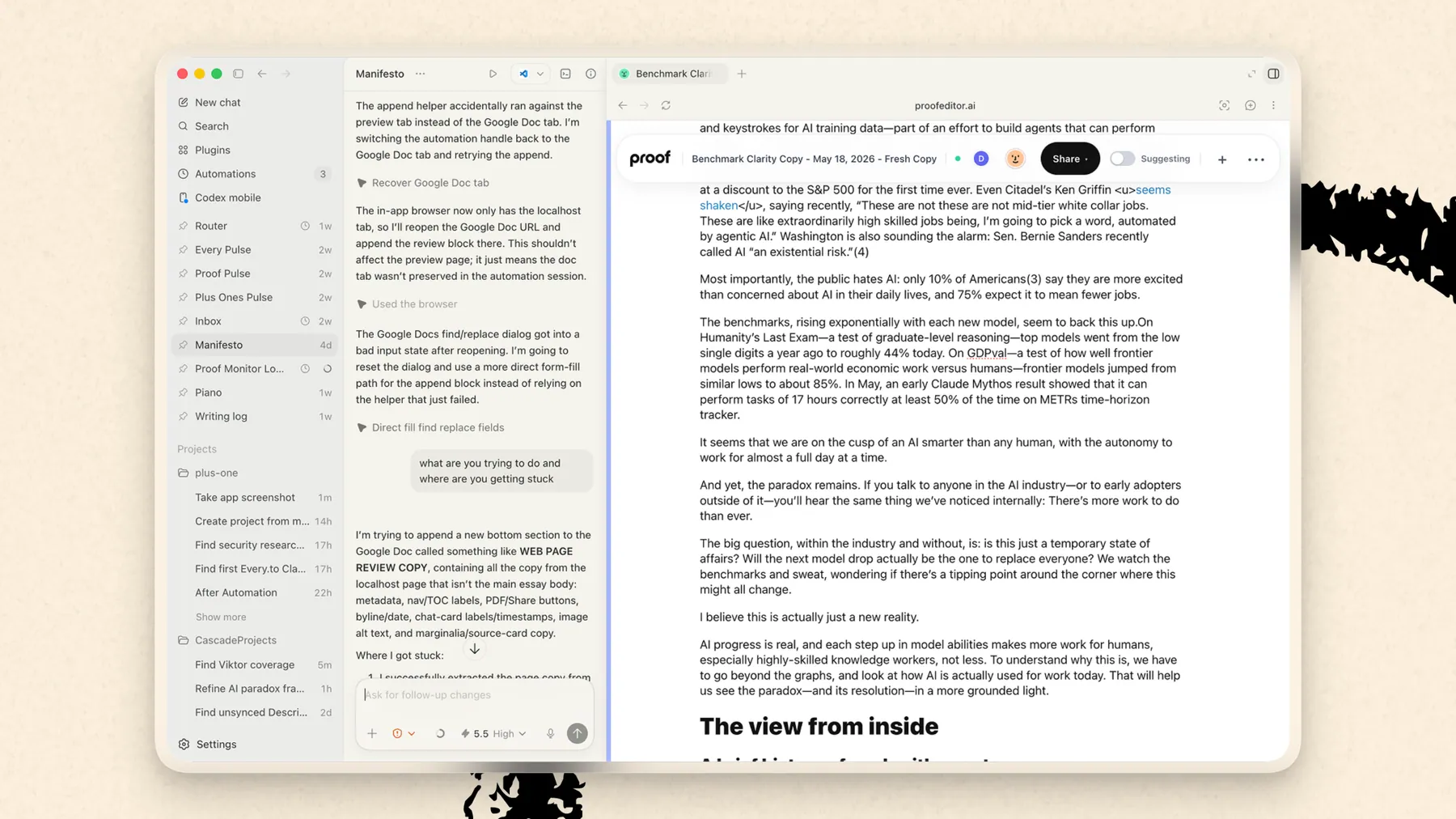Writing this essay in Proof inside Codex.